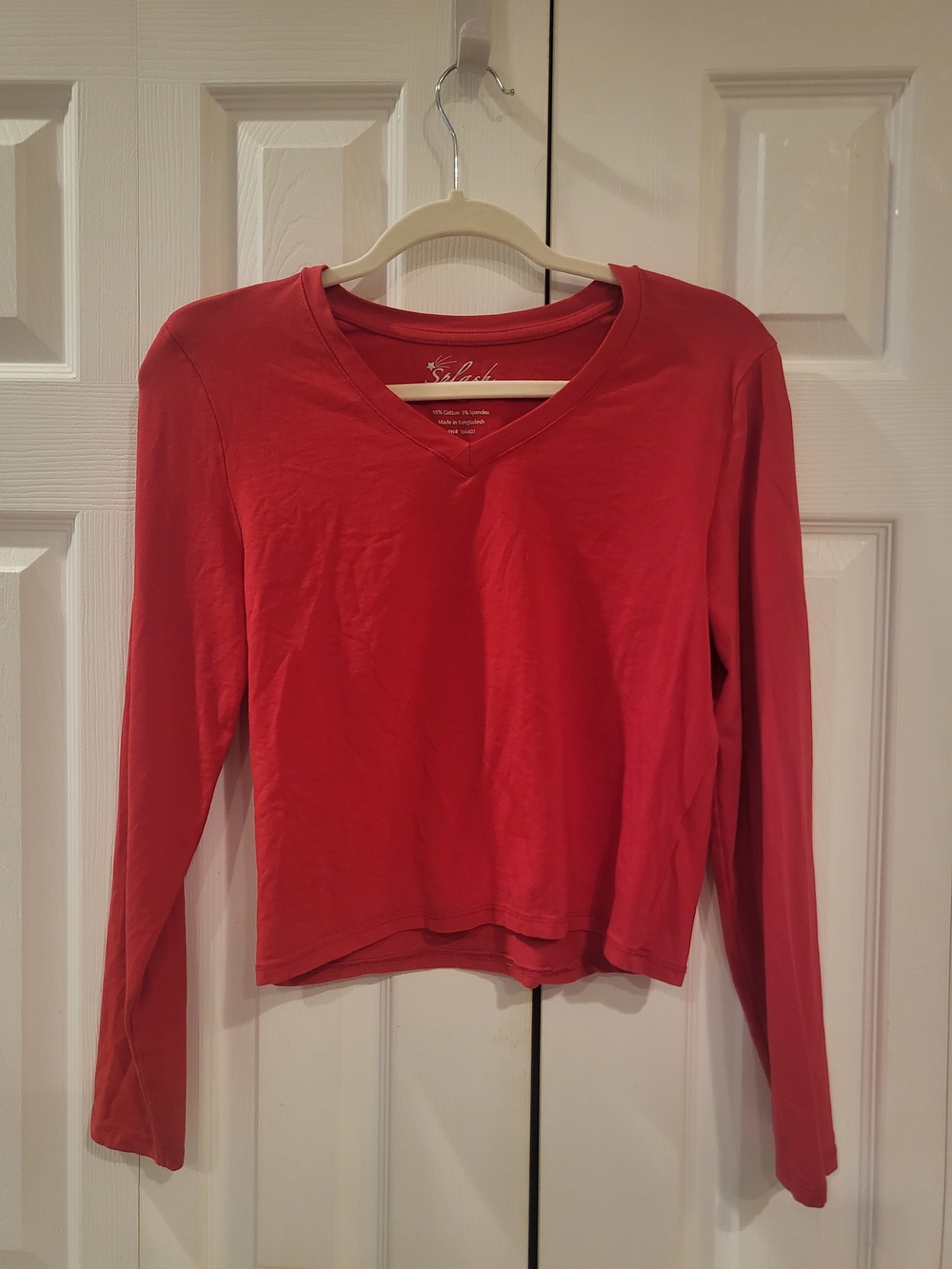 Splash Red V-Neck Long Sleeve Top